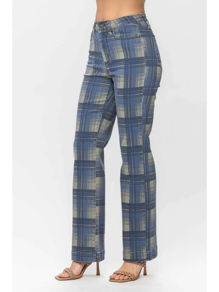 Judy Blue Plaid Straight Jeans