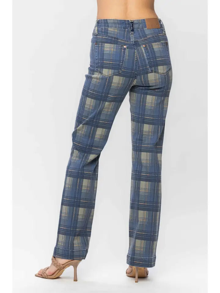 Judy Blue Plaid Straight Jeans