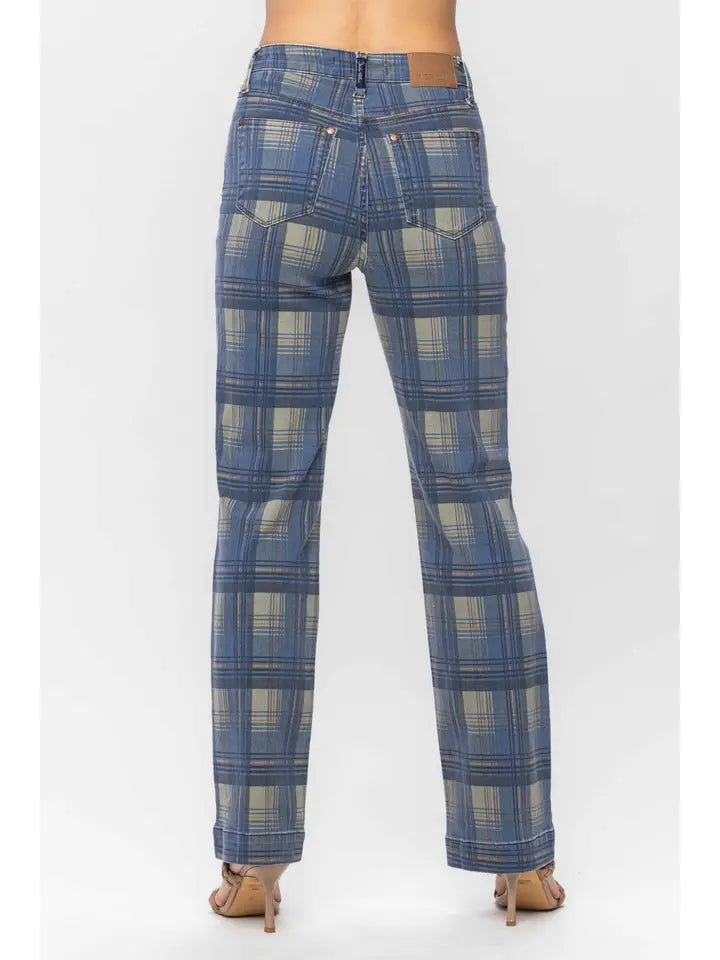 Judy Blue Plaid Straight Jeans