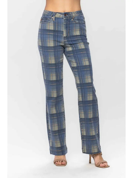 Judy Blue Plaid Straight Jeans