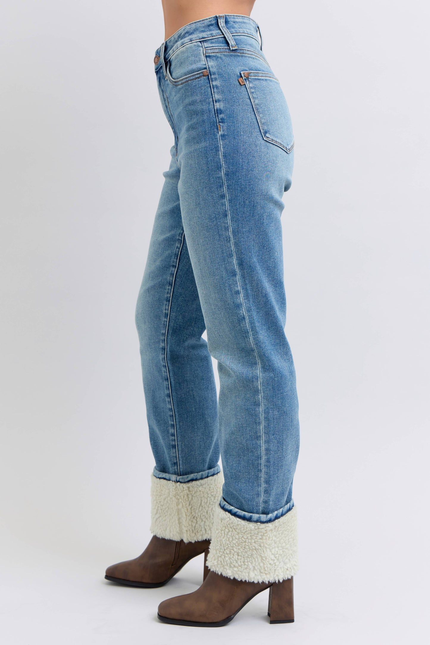 Judy Blue MR Sherpa Cuff Straight Leg Jeans