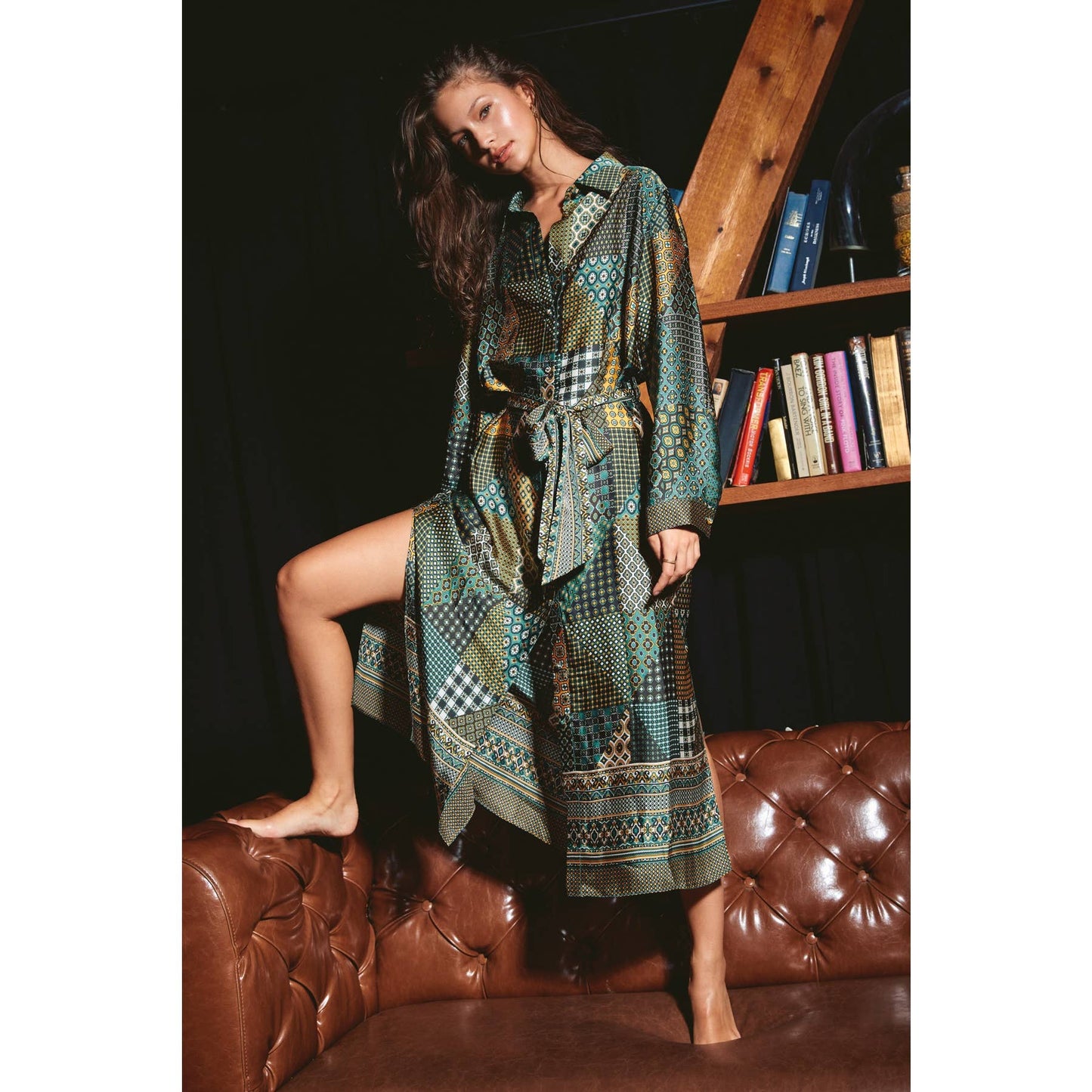 Off The Grid Satin Shirt Dress