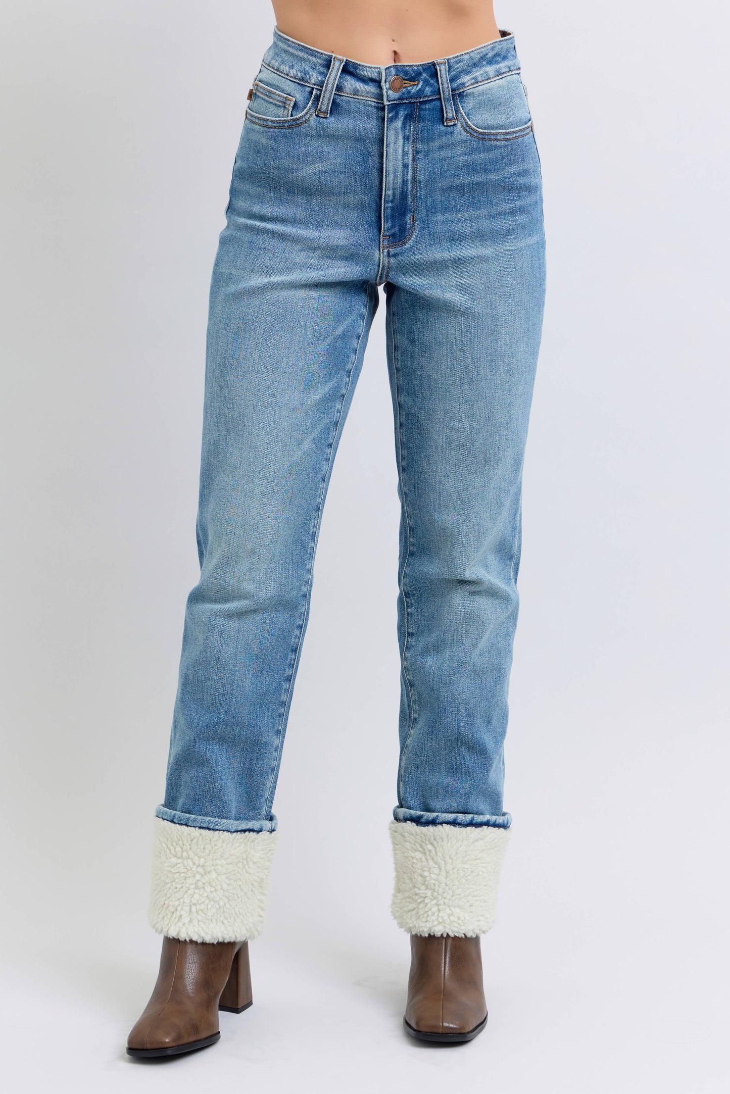 Judy Blue MR Sherpa Cuff Straight Leg Jeans
