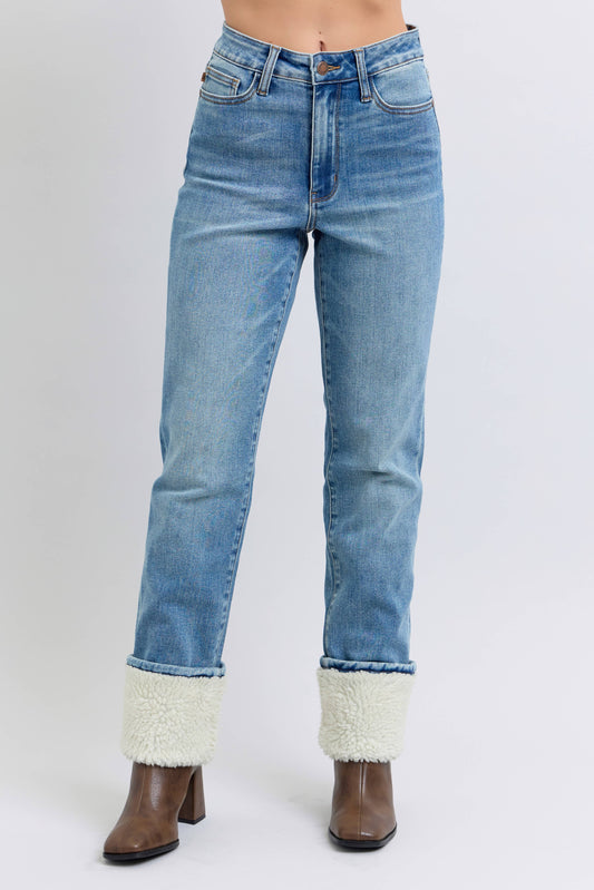 Judy Blue MR Sherpa Cuff Straight Leg Jeans