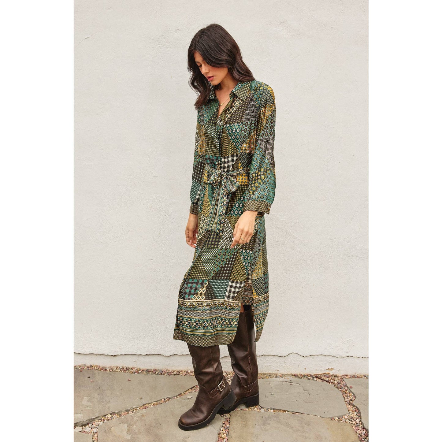 Off The Grid Satin Shirt Dress