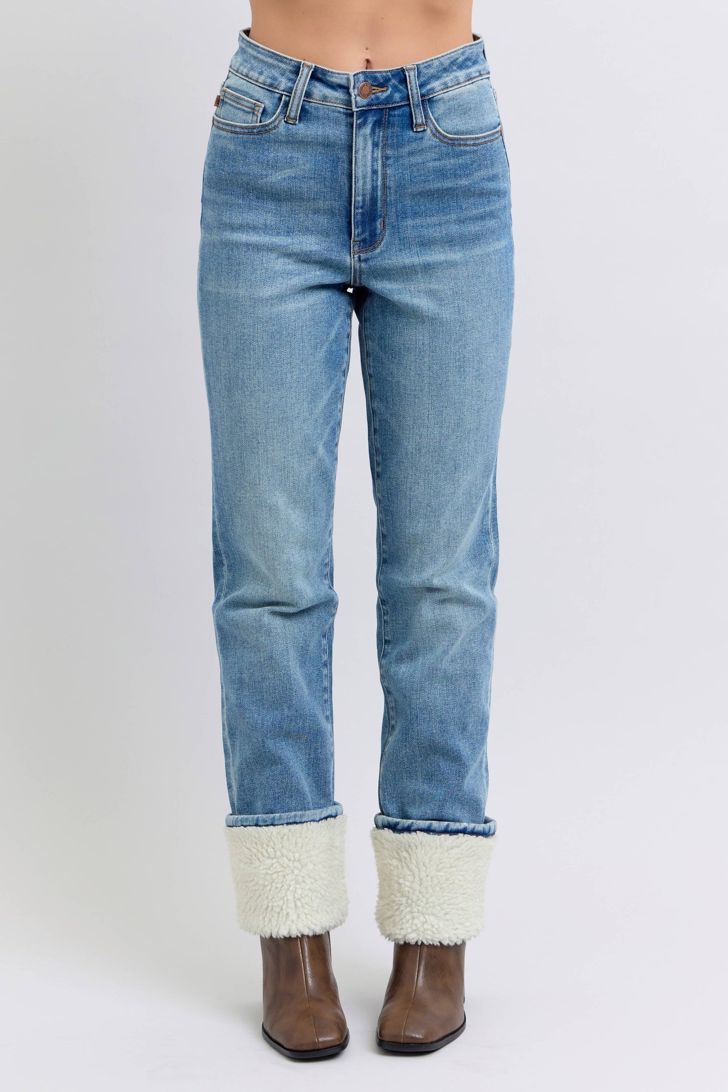 Judy Blue MR Sherpa Cuff Straight Leg Jeans