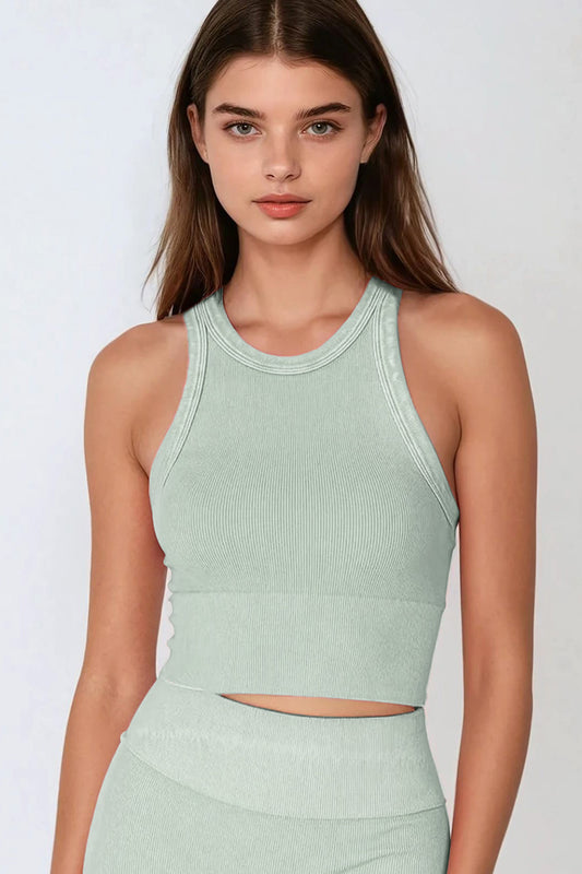 Vintage Ribbed High Neck Crop Top
