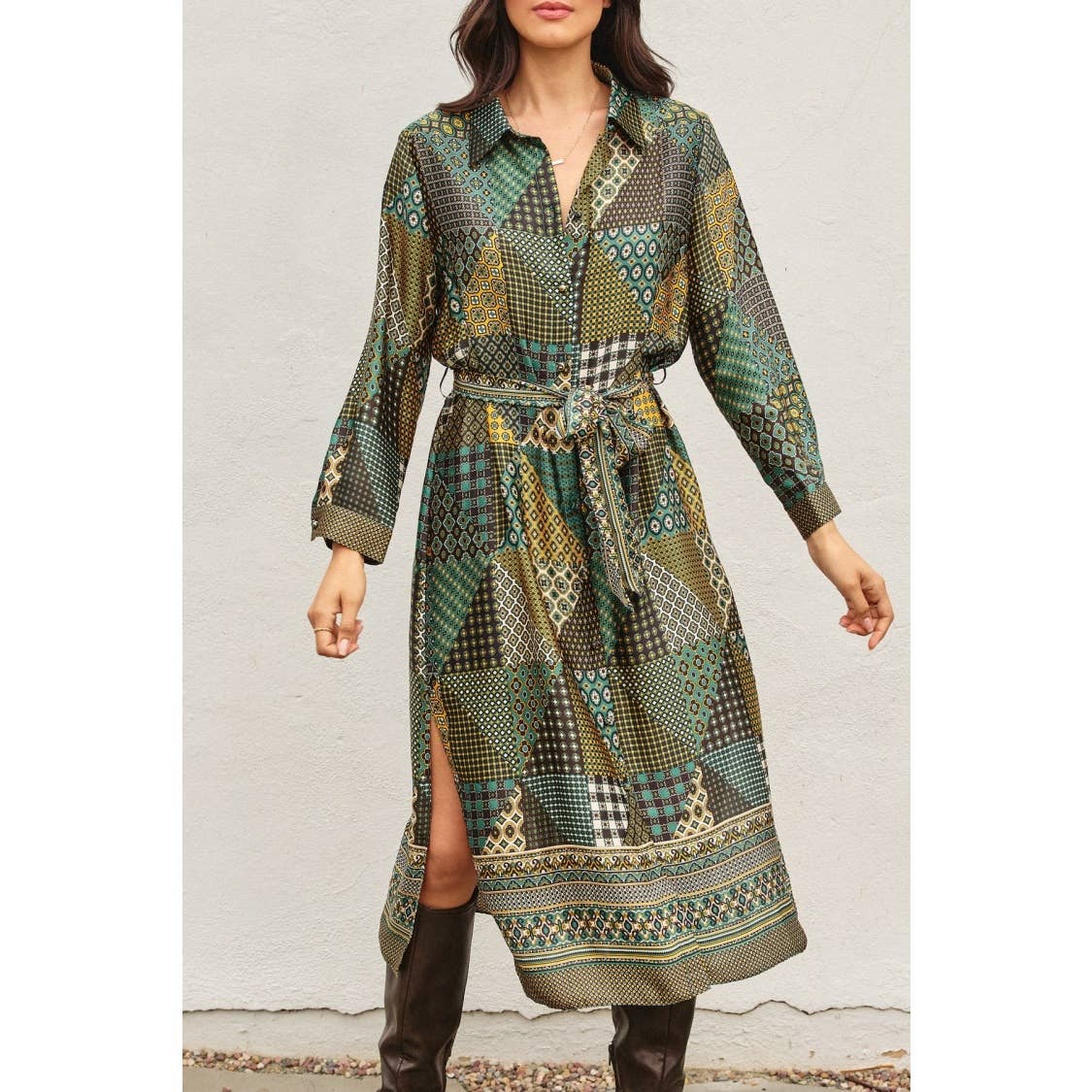 Off The Grid Satin Shirt Dress