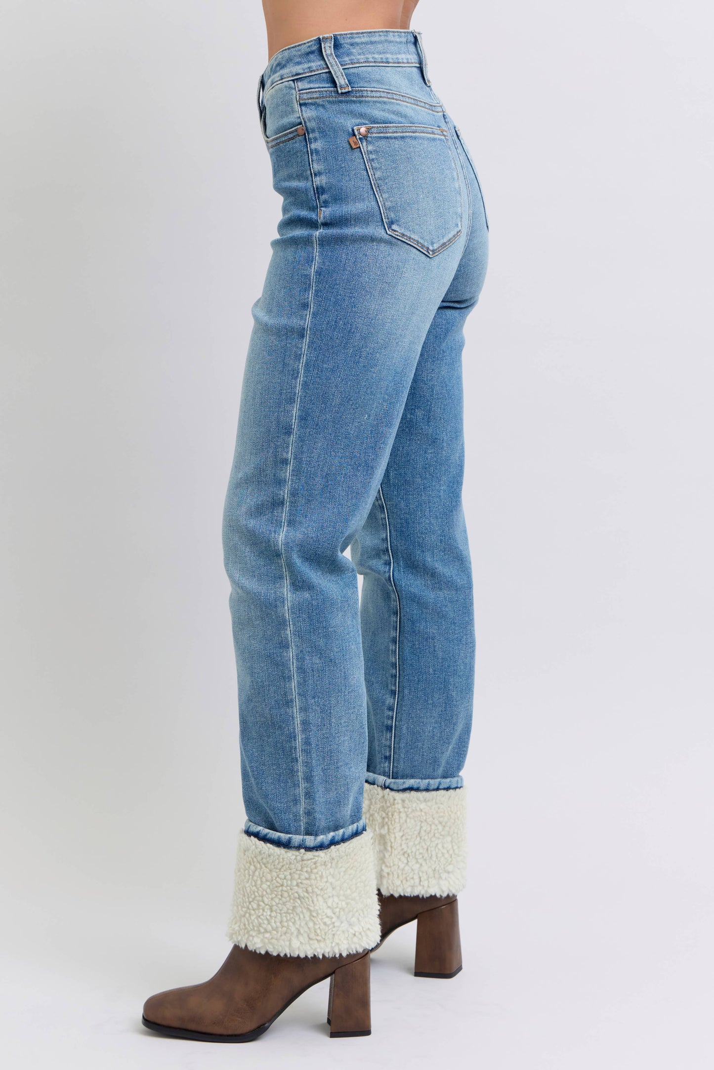 Judy Blue MR Sherpa Cuff Straight Leg Jeans