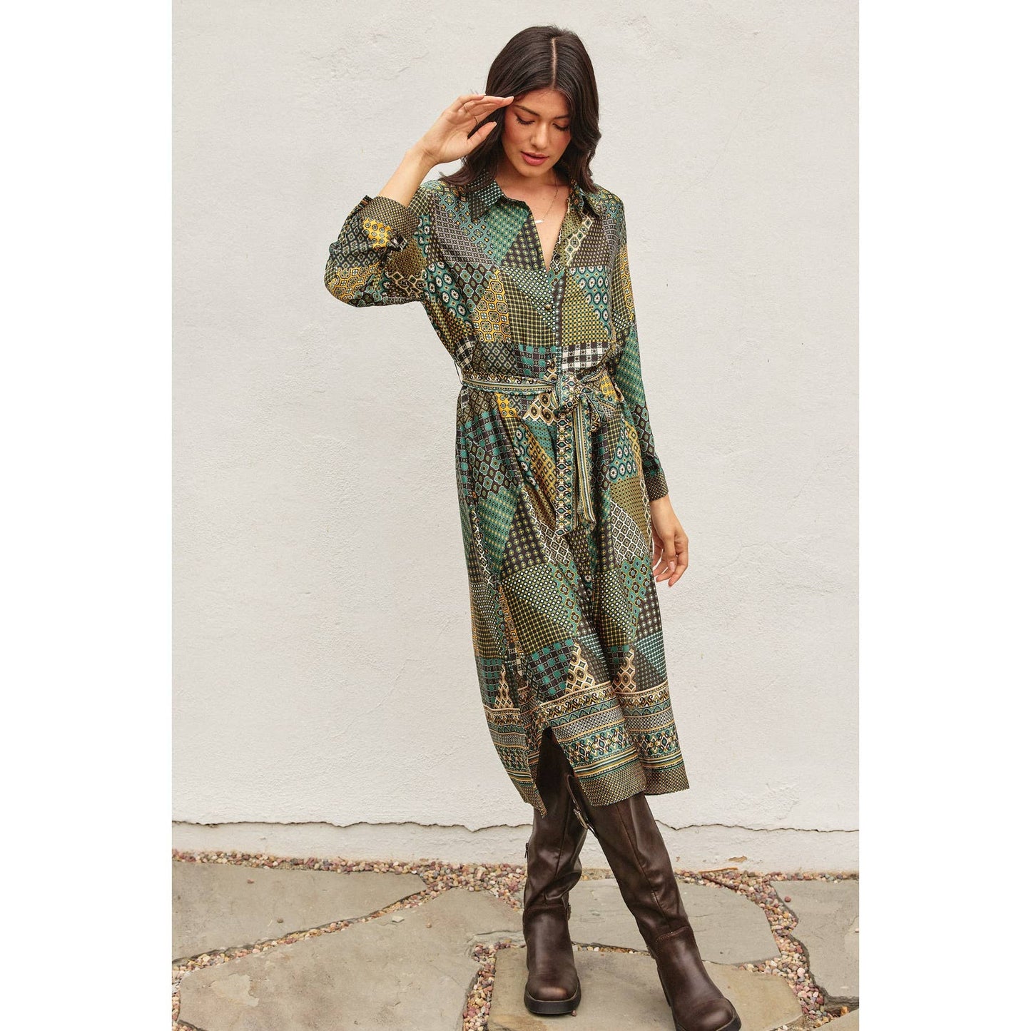 Off The Grid Satin Shirt Dress