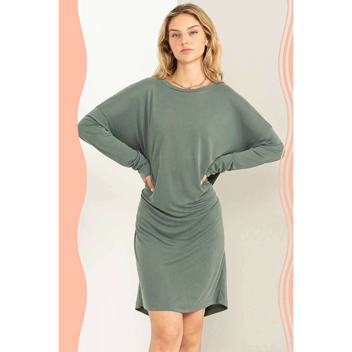 Class and Charm Dress-Gray Green