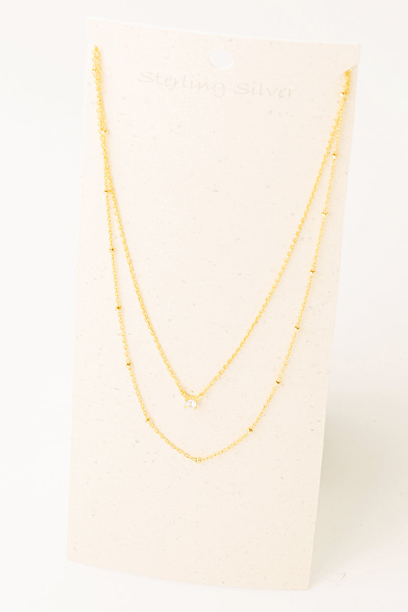 Sterling Silver Layered Stud Charm Necklace-Gold