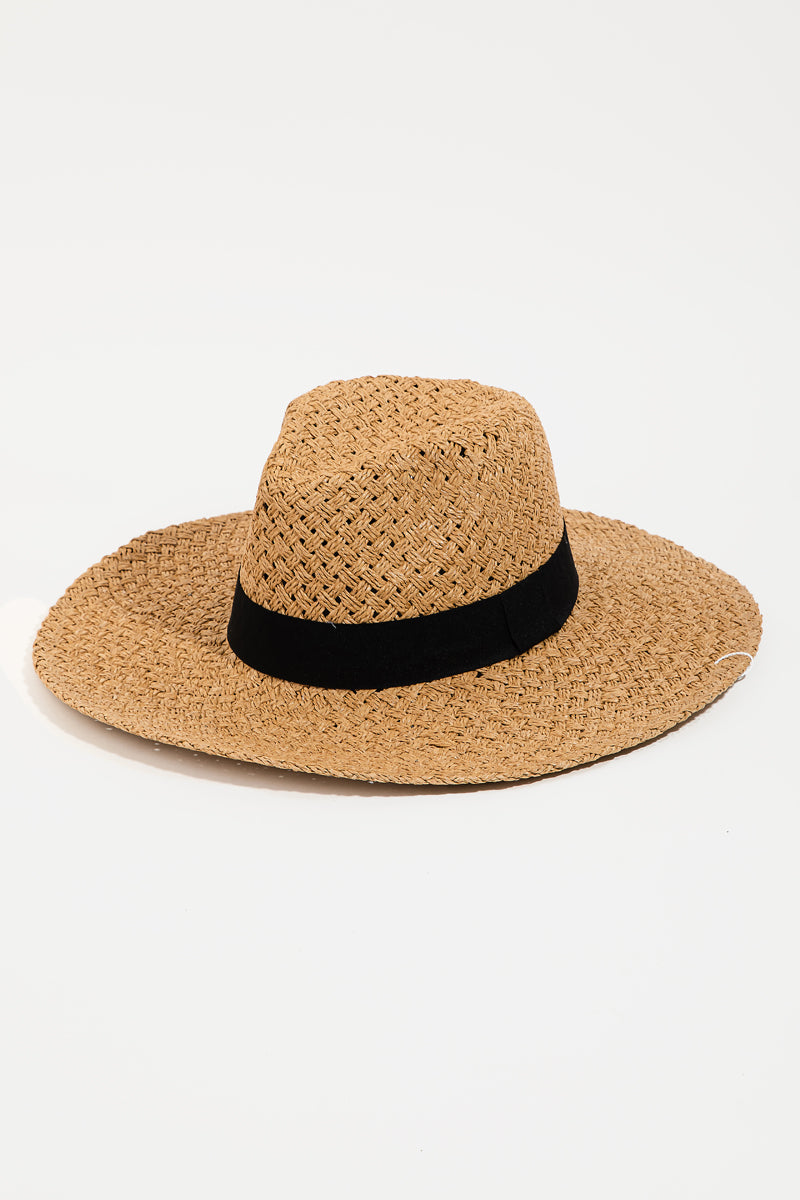 Straw Braided Black Ribbon Sun Hat
