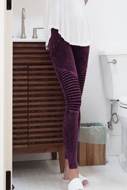 Mineral Washed  Wide Waistband Moto Leggings